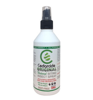 A bottle of Cedarcide original bug spray and repellent