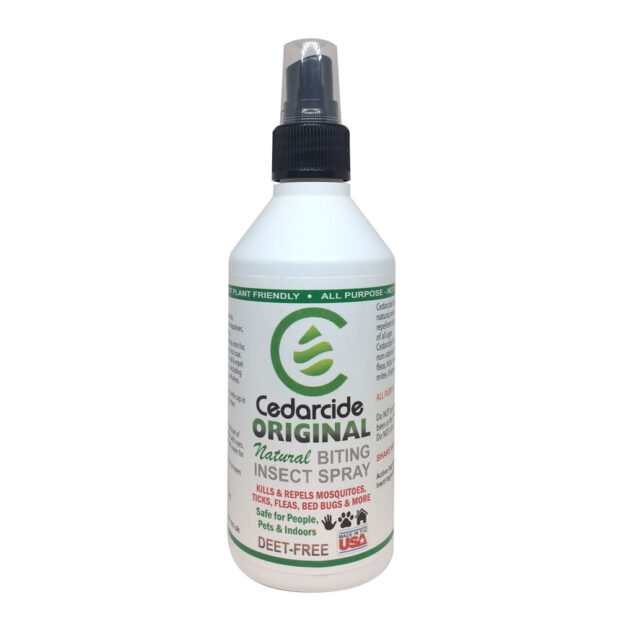 A bottle of Cedarcide original bug spray and repellent